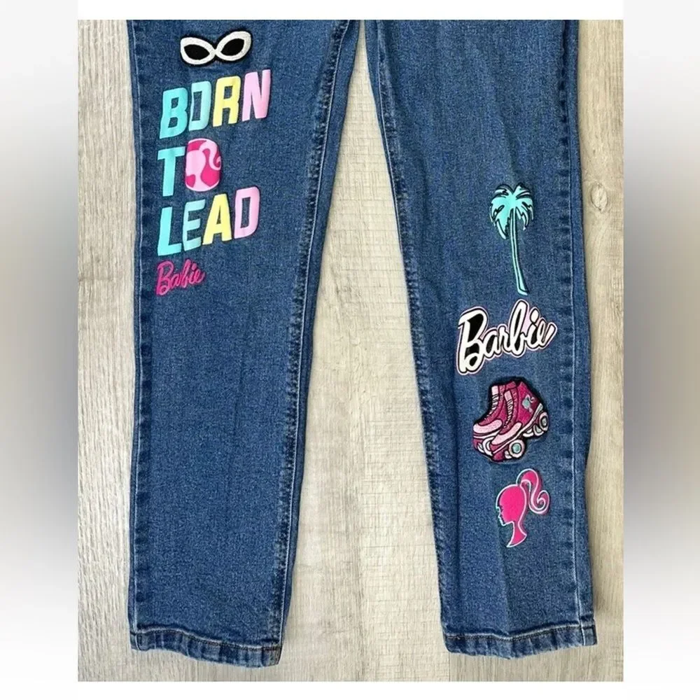 Barbie Jeans & T shirt (size sm) Screen Printed Denim Logos Girls Size 16